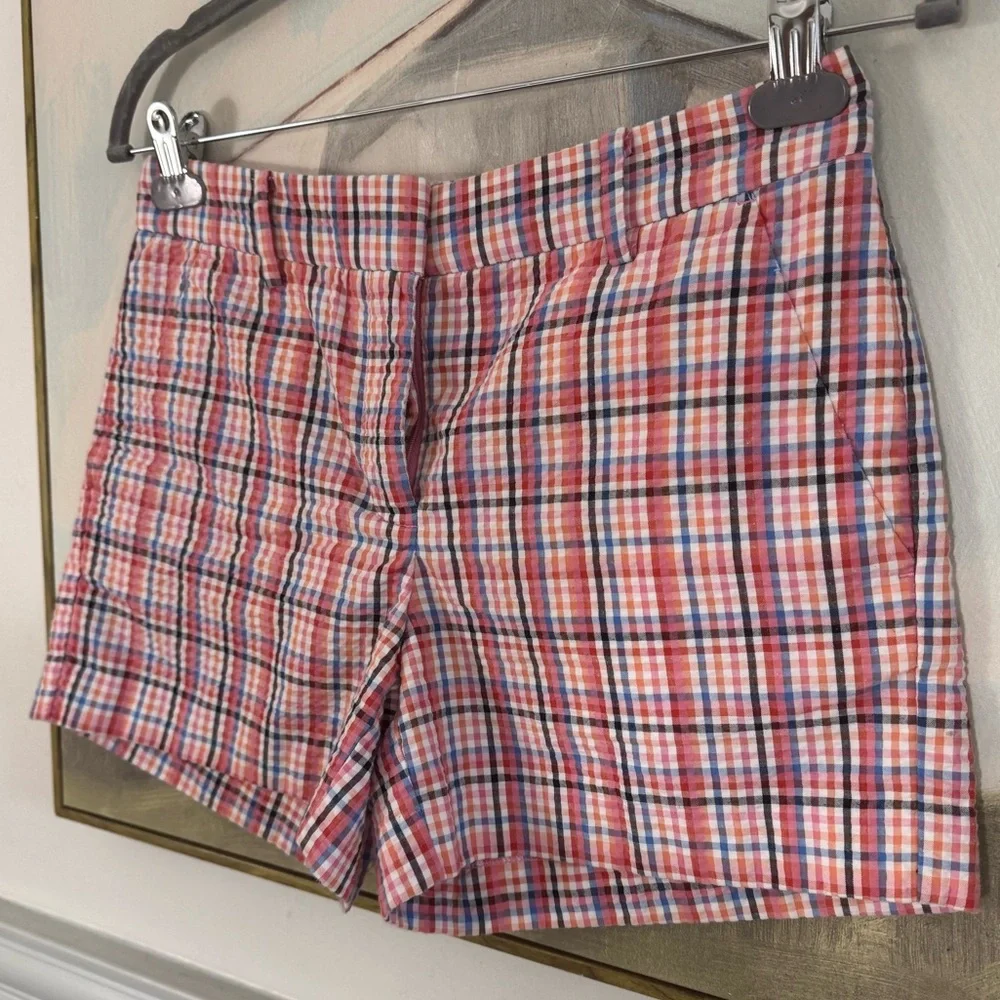 ANN TAYLOR Loft Linen Checkered Shorts Pink Blue Size 0* - Picture 2 of 6